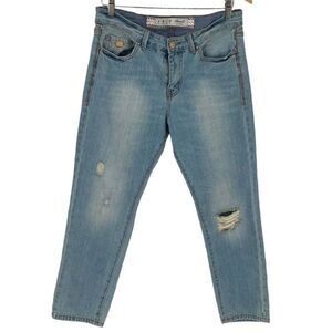 Denim Co Womens Ripped Slim Light Wash Skinny Boyfriend Jeans Blue Size 4‎